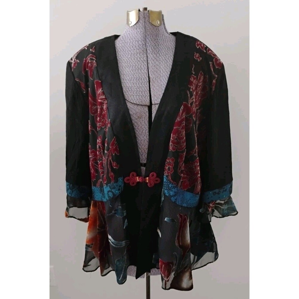 Vtg R&M Richards Jacket Shrug Women's Boho Burnout Floral 16W 80s Gorgeous EUC